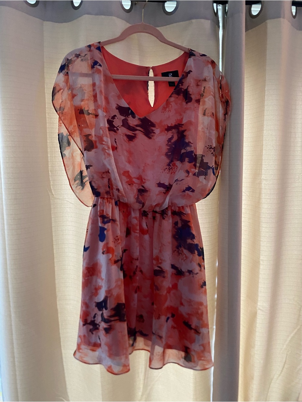 Iz Byer Coral Multi Sheer Watercolor Tunic Dress